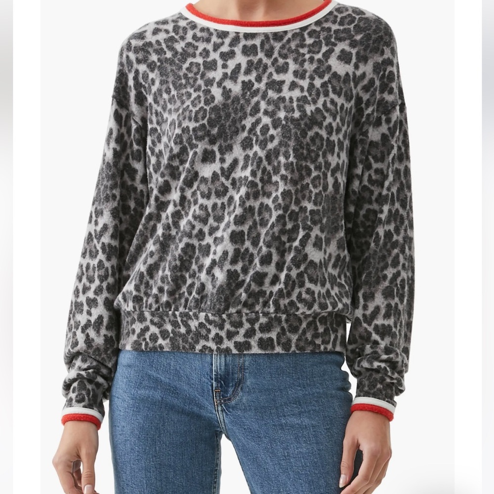 Michael Stars Leopard Print pullover crew Sweatshirt